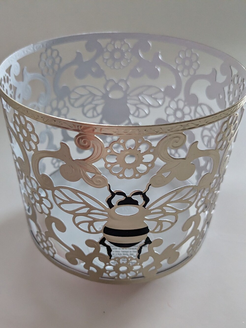 New Bath & Body Works Elegant Bee 3-Wick Candle Holder Silver Metal White Base